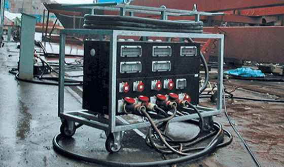 MENNEKES special solution for shipyards, socket combinations on a metal trolley with wheels